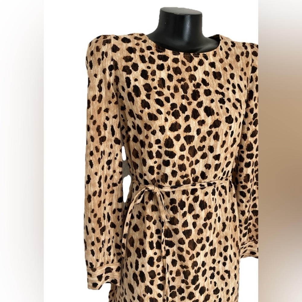 Leopard CHEETAH PRINT Long Sleeve pencil DRESS XS/SMALL 2 4 Easy Wash/Wear! EUC